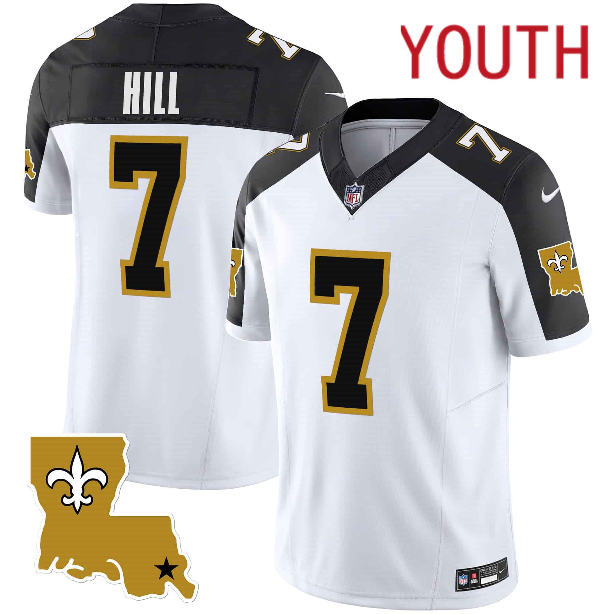Youth New Orleans Saints #7 Hill White 2024 Nike 1987 Legacy Vapor Limited NFL Jersey style 1->youth nfl jersey->Youth Jersey